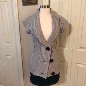 Gray Short Sleeve Cardigan Sweater / Vest